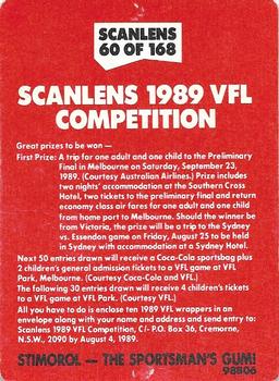1989 Scanlens VFL #60 Coca-Cola Ad Back